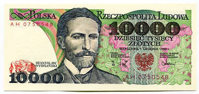 10000zł Stanisław Wyspiański - oryginalny pieniądz papierowy PRL losowy numer seryjny