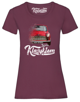 Jeżdżę klasykiem Mini Morris - koszulka damska burgundowa