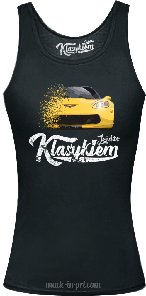 Jeżdżę klasykiem Corvette Żółty Sport - top damski czarny
