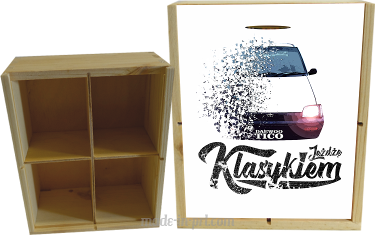 Jeżdżę Klasykiem DAEWOO Tico - skrzynka drewniana 4 przegródki