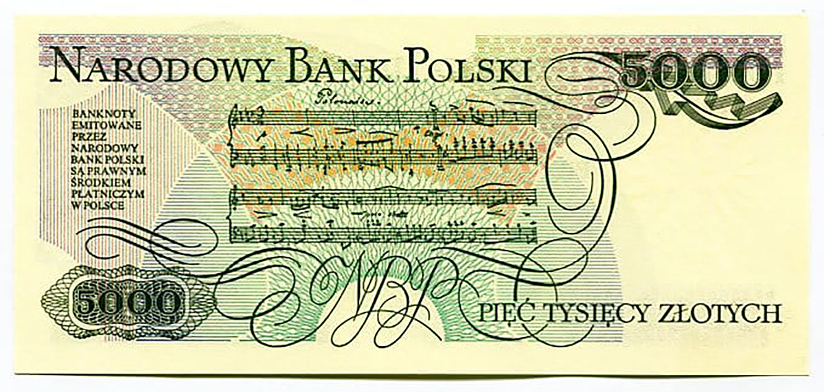 5000zł Fryderyk Chopin - oryginalny polski pieniądz papierowy PRL losowy numer seryjny 2